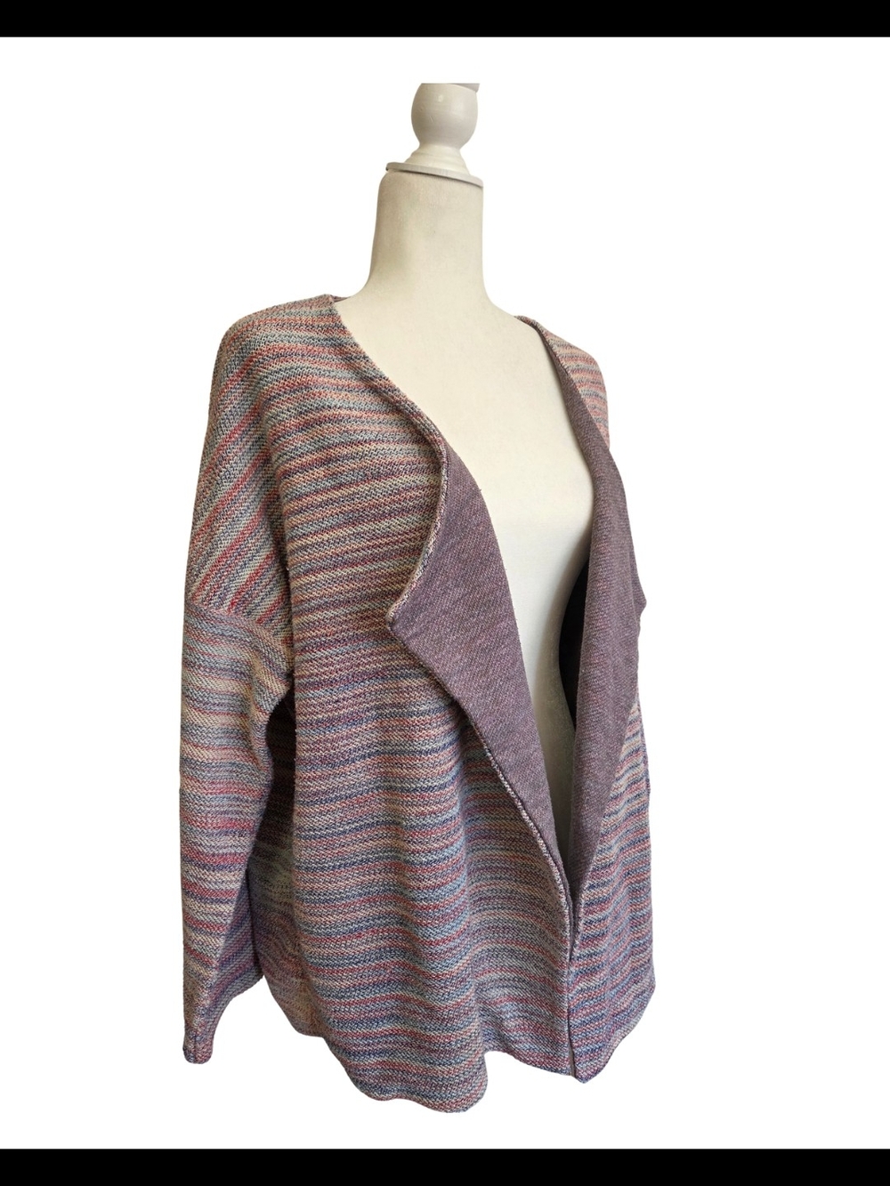 Open-Front Lavender Stripe Knit Cardigan